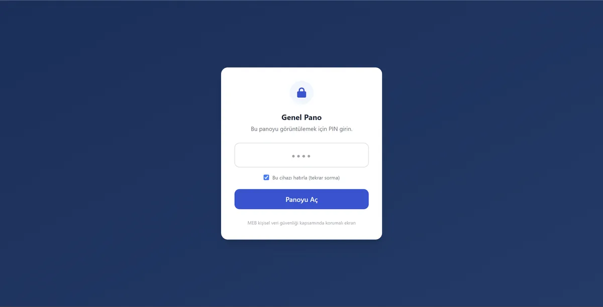 Pano PIN giriş ekranı — doğru PIN girilen cihaz eşleştirilir