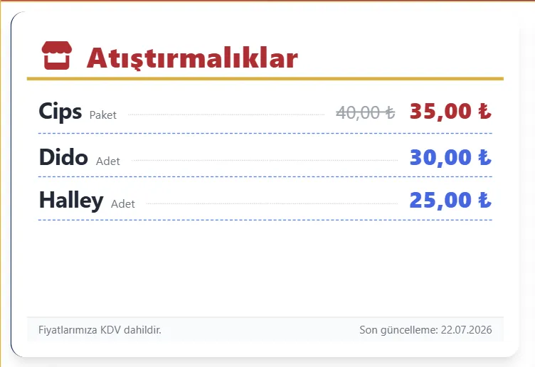 Kantin Fiyat Listesi