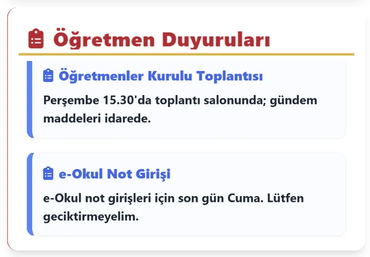 Öğretmen Duyuruları